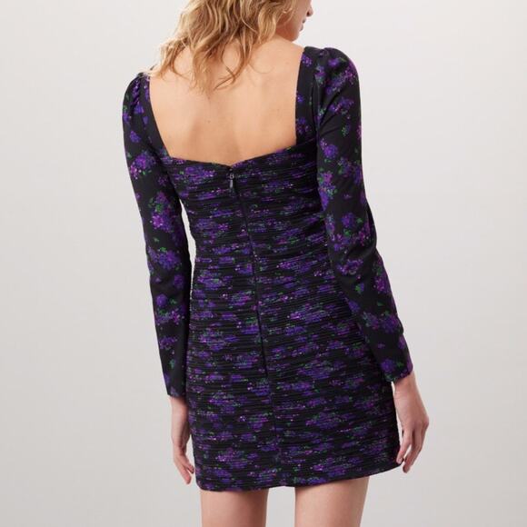 AMUR Giulia Floral fitted Mini dress black purple - 2 - Picture 2 of 12